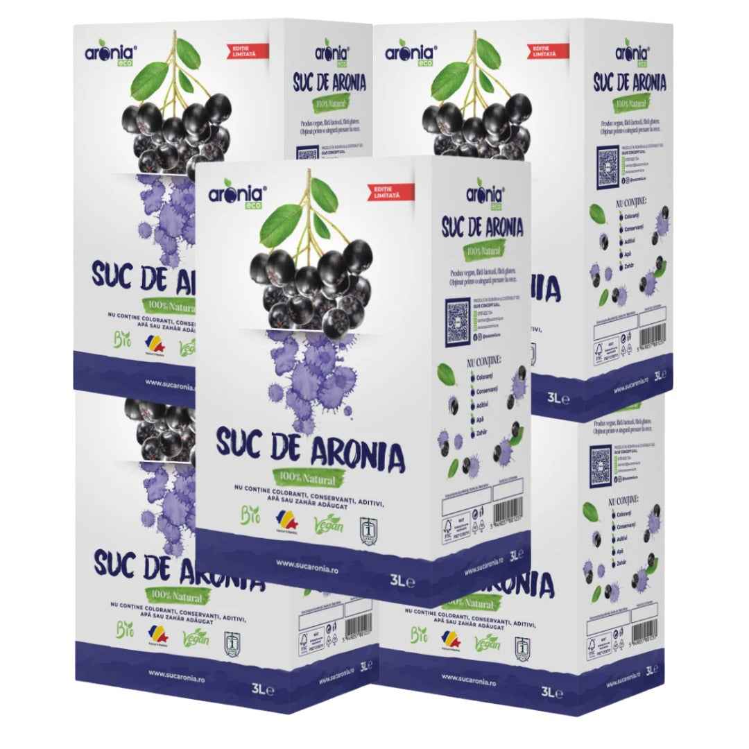 Pachet 5x - Suc de Aronia 100% Natural 3L – 9L Total